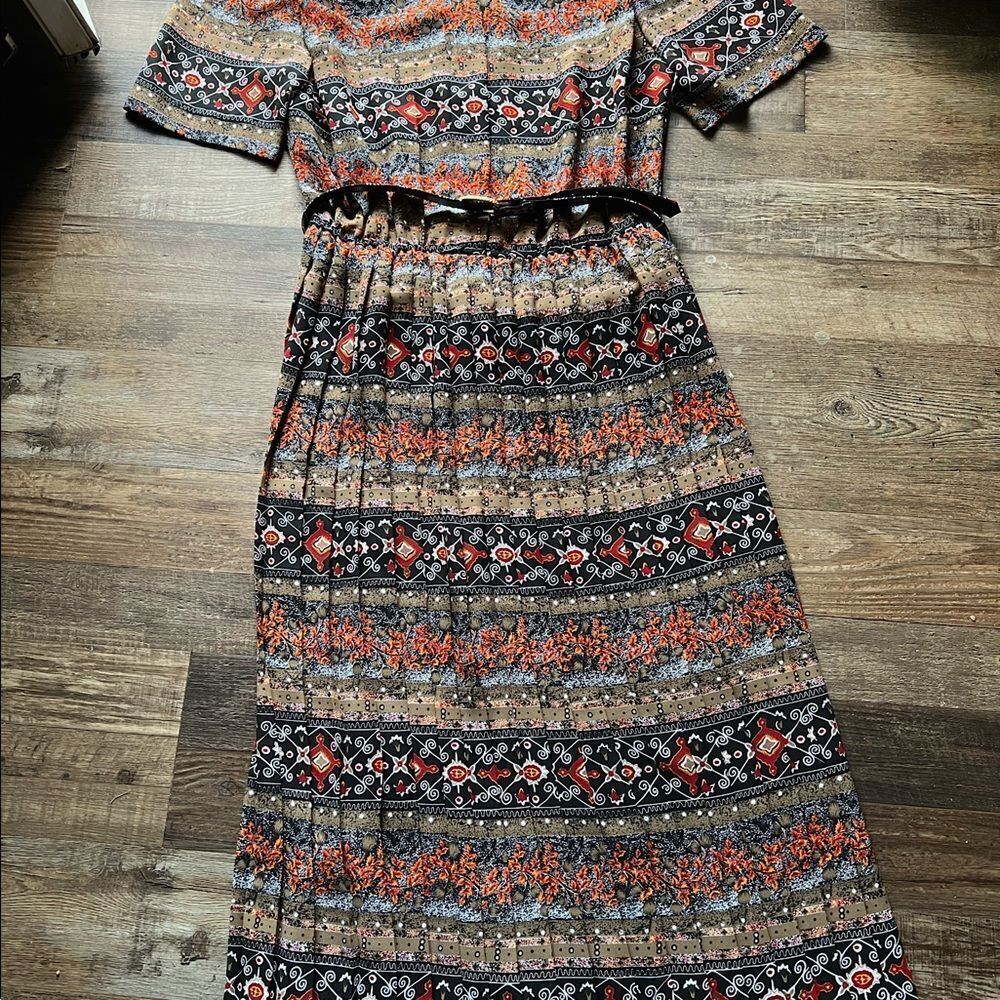Lady Carol Vintage Lady Carol N.Y. Dress  Sz-16 Belt  Elastic Waist Earthtones